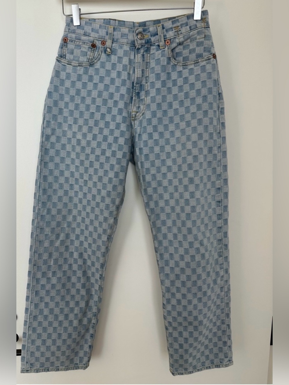 R13 Light Blue Checkerboard
Straight Jeans